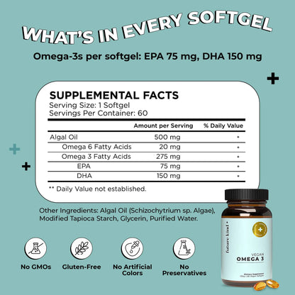 Future Kind Omega-3 Supplement for Clarity, Memory, and Mobility Comfort, 2 Months Supply of Citrus-Scented Softgels with EPA and DHA, Vegan Omega-3 Supplement from Algae, Carrageenan Free, 60 Count Future Kind buy supplements Au