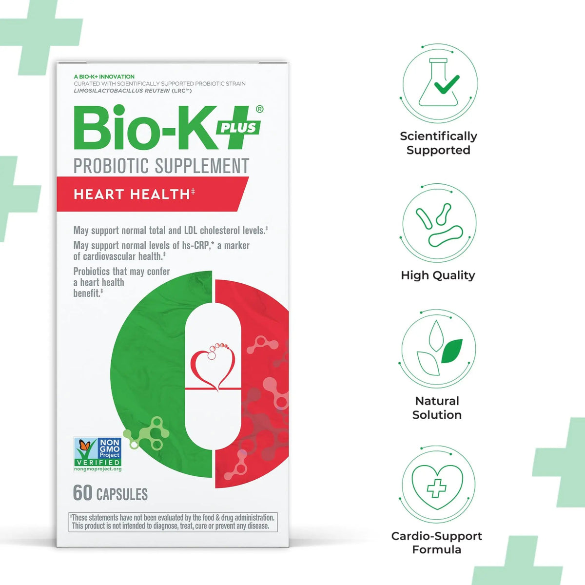 Bio-K+ Probiotics for Heart Health with Limosilactobacillus reuteri LRC – Heart Health Probiotic for Cholesterol & Cardiovascular Support, 5 Billion CFU, Vegan, Shelf-Stable – 60 Capsules Bio-K PlusBuy Supplements Australia