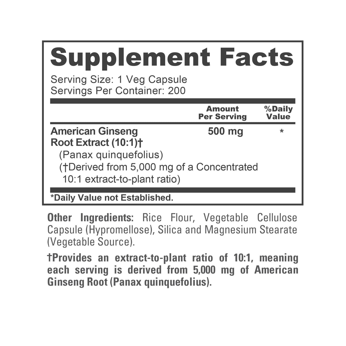 NusaPure American Ginseng 10:1 Extract, 500 mg Equivalent to 5000mg - 200 Veggie Capsules (Vegetarian, Non-GMO, Vegan) NusaPureBuy Supplements Australia