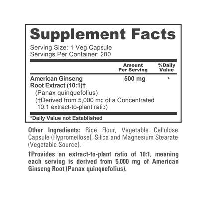 NusaPure American Ginseng 10:1 Extract, 500 mg Equivalent to 5000mg - 200 Veggie Capsules (Vegetarian, Non-GMO, Vegan) NusaPureBuy Supplements Australia
