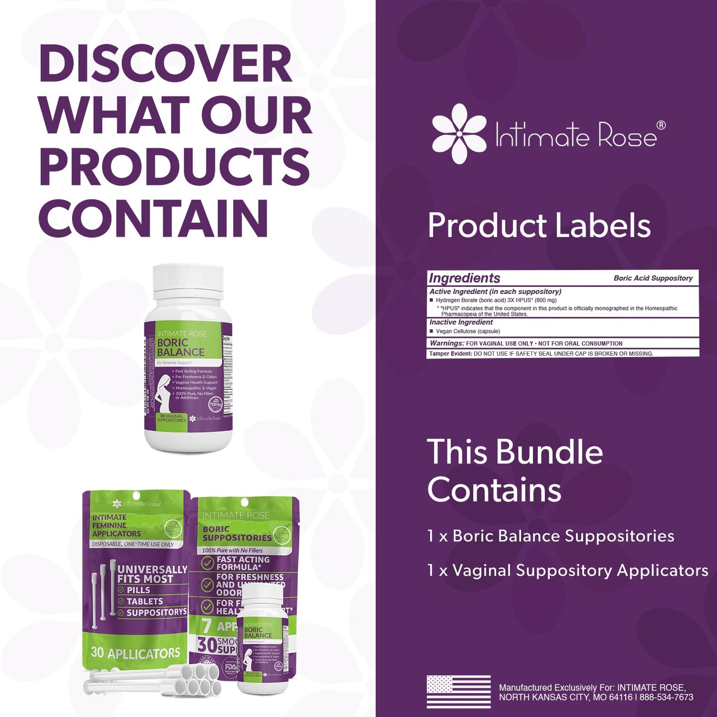 Intimate Rose Boric Acid Vaginal Suppositories - 30 Count (600mg) + 30 Applicators - Feminine Balance, Vaginal Odor, Promote Vaginal Health Intimate RoseBuy Supplements Australia