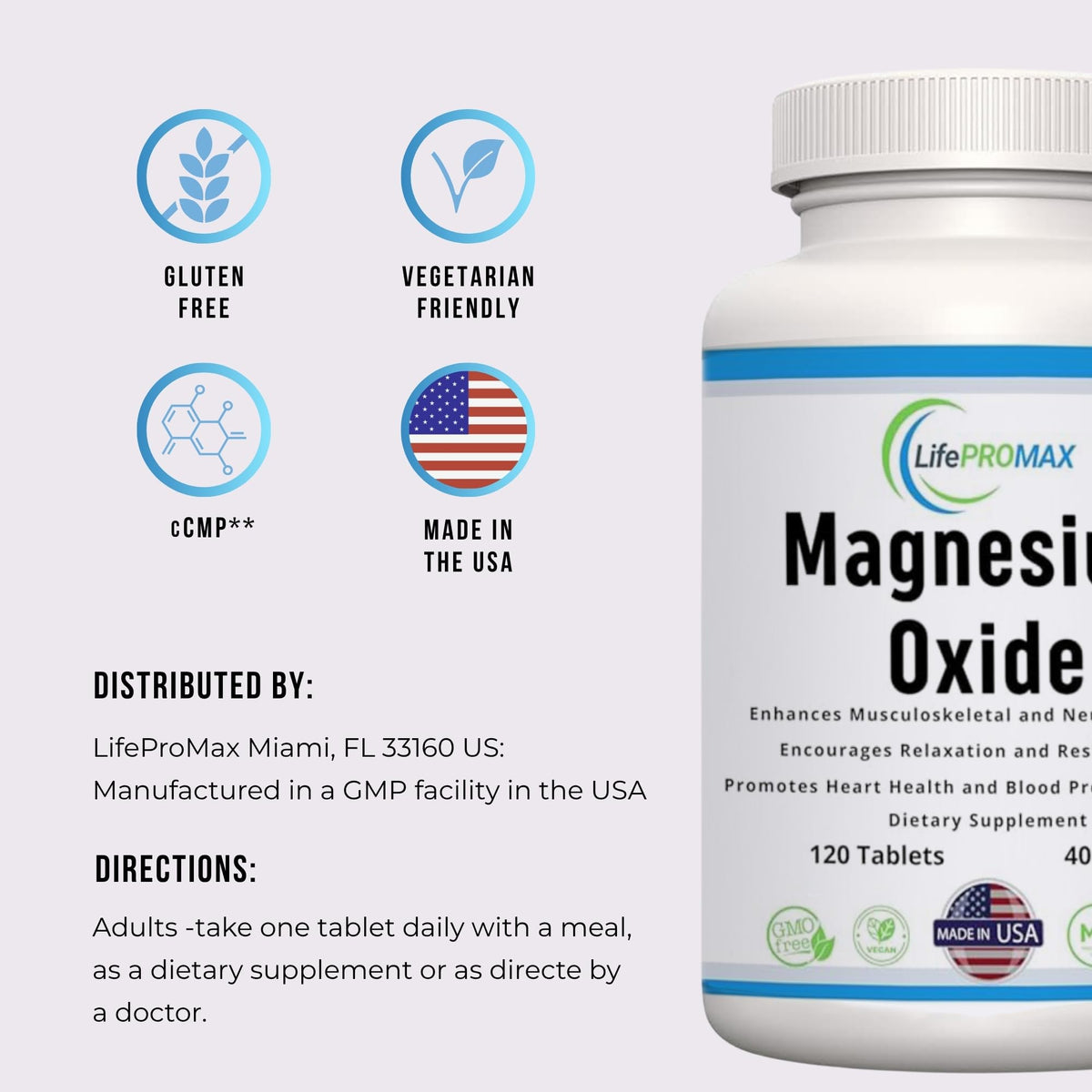 Magnesium 400mg [High Potency] Supplement – Magnesium Oxide for Immune Support, Muscle Recovery, Leg Cramps and Relaxation 120 Tablets LifePROMAXBuy Supplements Australia