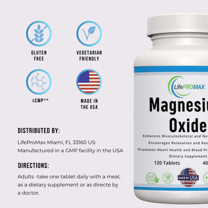 Magnesium 400mg [High Potency] Supplement – Magnesium Oxide for Immune Support, Muscle Recovery, Leg Cramps and Relaxation 120 Tablets LifePROMAXBuy Supplements Australia
