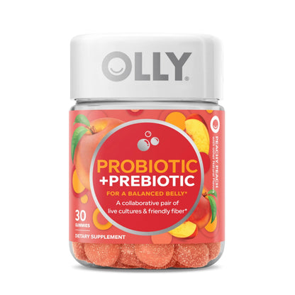 OLLY Probiotic + Prebiotic Gummy, Digestive Support and Gut Health, 500 Million CFUs, Fiber, Adult Chewable Supplement for Men and Women, Peach, 30 Day Supply - 30 Count OLLYBuy Supplements Australia