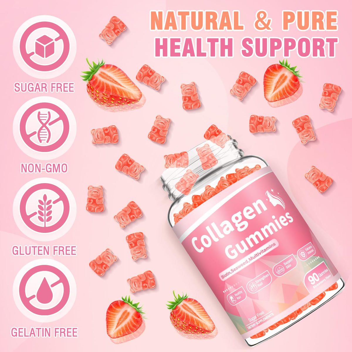 WyuuKi 180 Count Collagen Gummies Collagen Protein Type I II III V X with Biotin Vitamin C A B D E Keratin Hyaluronic Acid for Hair Skin Nails Joint Immune Digestion Women Men Sugar Free Strawberry WyuuKi buy supplements Au