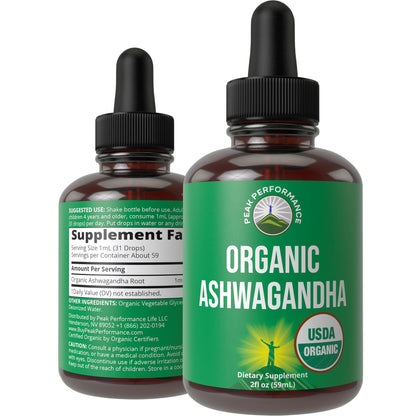 Ashwagandha Liquid Drops. USDA Organic Vegan Supplement. Extra Strength Ashwagandha Root Extract for Women, Men, Kids. with Adaptogens. Zero Sugar, Organic, Gluten Free Tincture Supplements. Peak PerformanceBuy Supplements Australia