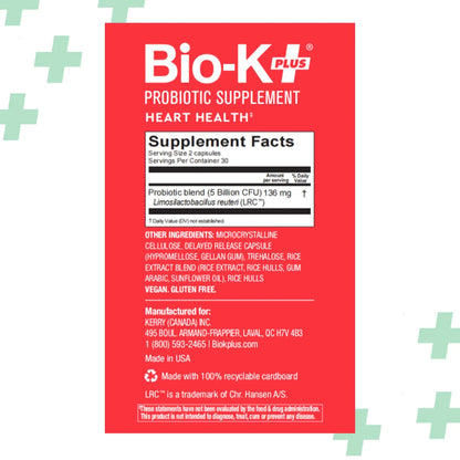 Bio-K+ Probiotics for Heart Health with Limosilactobacillus reuteri LRC – Heart Health Probiotic for Cholesterol & Cardiovascular Support, 5 Billion CFU, Vegan, Shelf-Stable – 60 Capsules Bio-K PlusBuy Supplements Australia