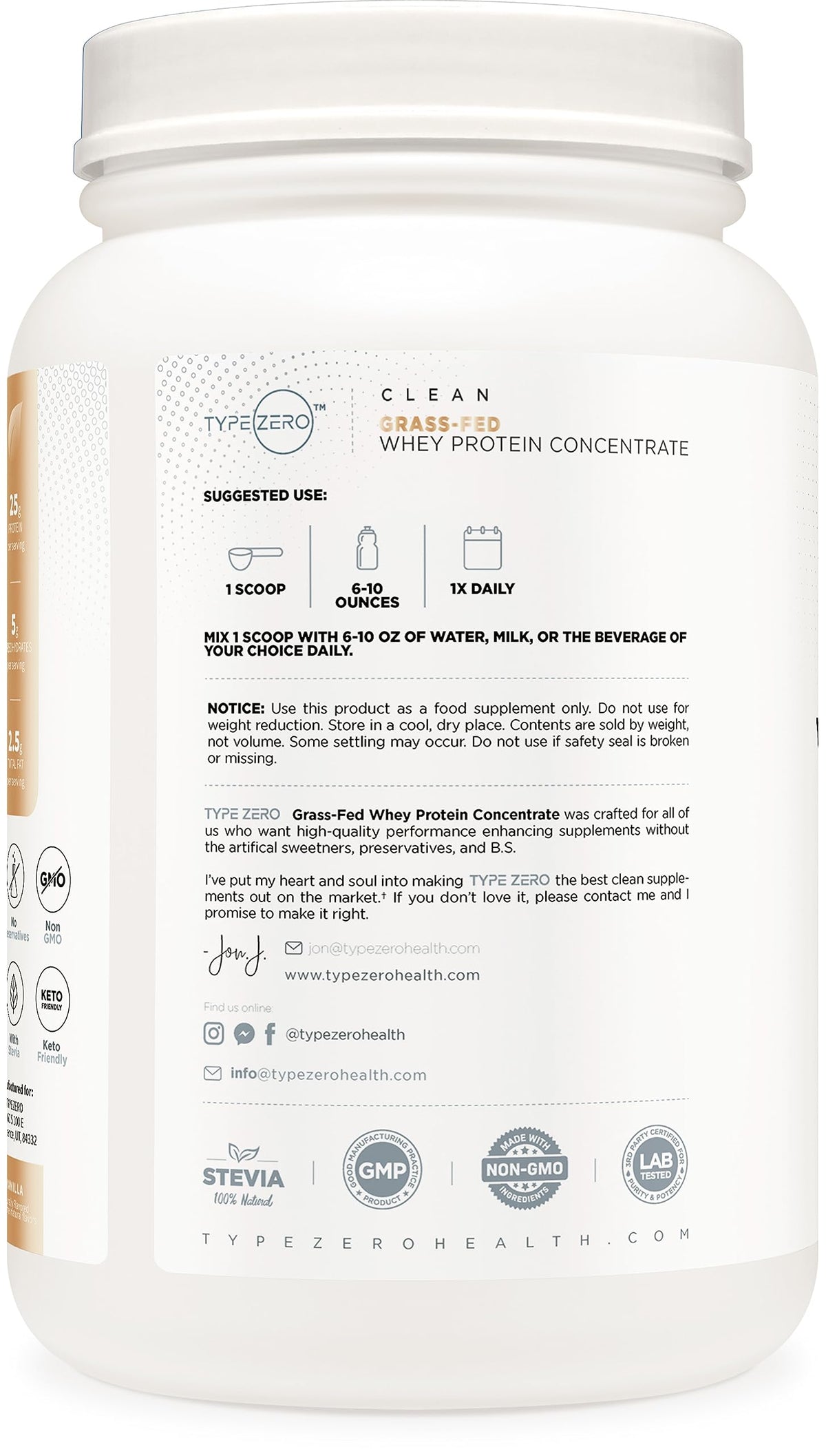 Type Zero Grass Fed Whey Protein Concentrate Powder (Vanilla, 2LBS) - Gluten Free Type ZeroBuy Supplements Australia
