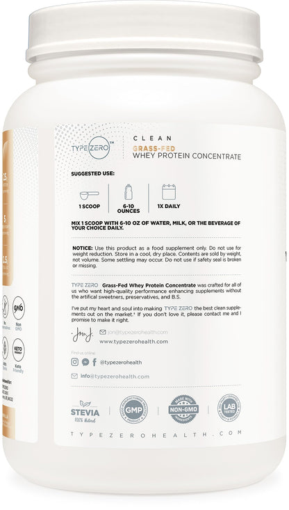 Type Zero Grass Fed Whey Protein Concentrate Powder (Vanilla, 2LBS) - Gluten Free Type ZeroBuy Supplements Australia