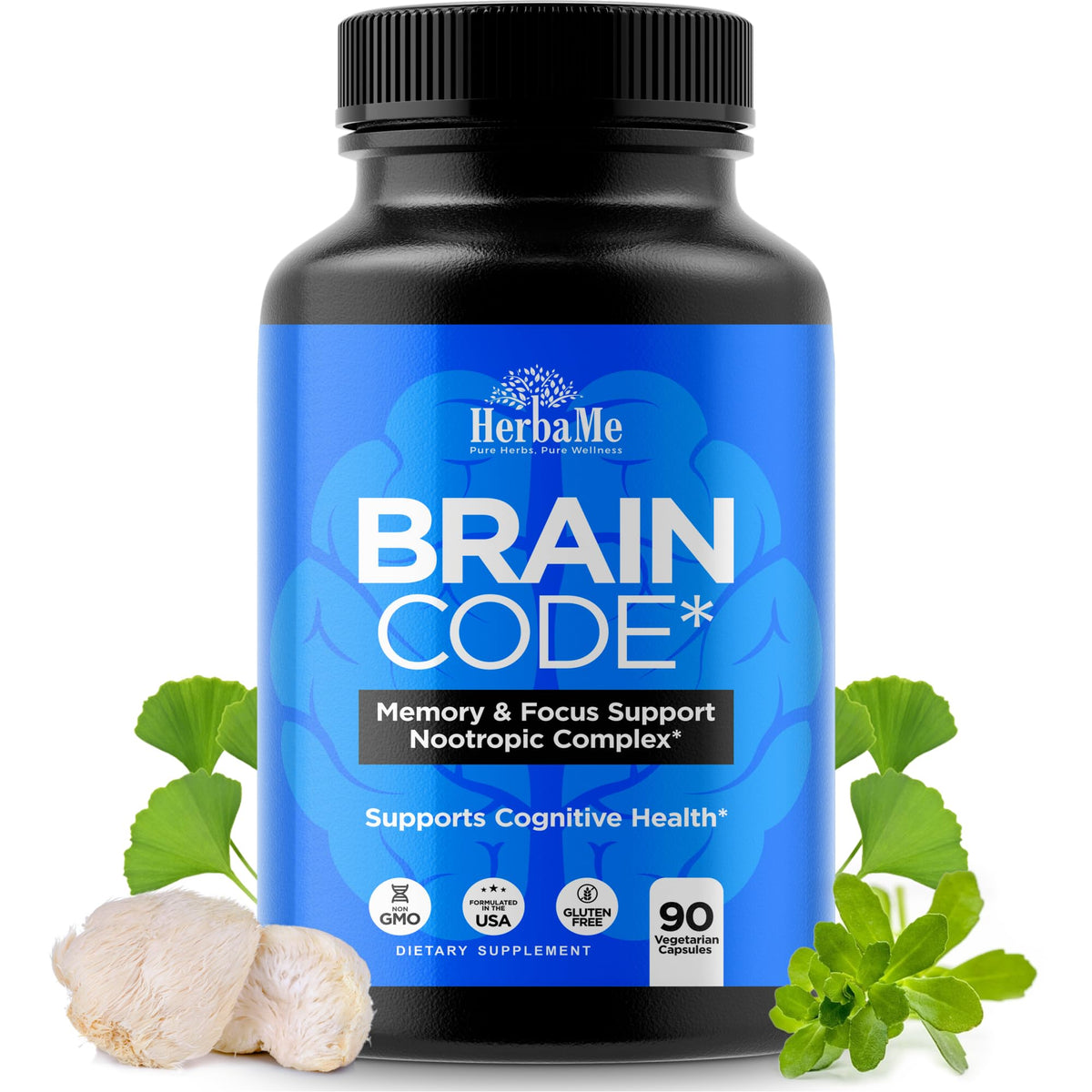 HerbaMe Brain Code Nootropic Brain Supplement for Memory and Focus | Supports Cognitive Health & Mental Clarity, Enhance Concentration | 90 Capsules HerbaMeBuy Supplements Australia
