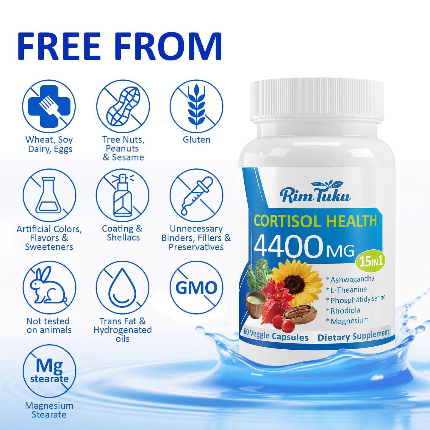 RimTuku Cortisol Supplements for Women & Men -15-in-1 Cortisol Detox for Women, Cortisol Manager & Reducer with Ashwagandha, Rhodiola Rosea Supports Stress Relief, Adrenal Balance, 120 Capsules RimTukuBuy Supplements Australia