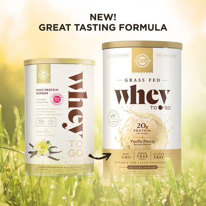 Solgar Whey To Go Natural Vanilla Flavour Protein Powder 340 g - Grass-Fed Whey from New Zealand Cows SOLGARBuy Supplements Australia