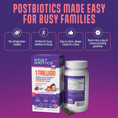 NAVEH PHARMA Postbiotics Kids Strawberry Gummies. Children’s Postbiotics, Ages 4+, 1 Trillion metabolites 200X Ingredients Than Probiotic Or Prebiotic. Gut Health, Immunity, Digestion & Microbiome NAVEH PHARMABuy Supplements Australia