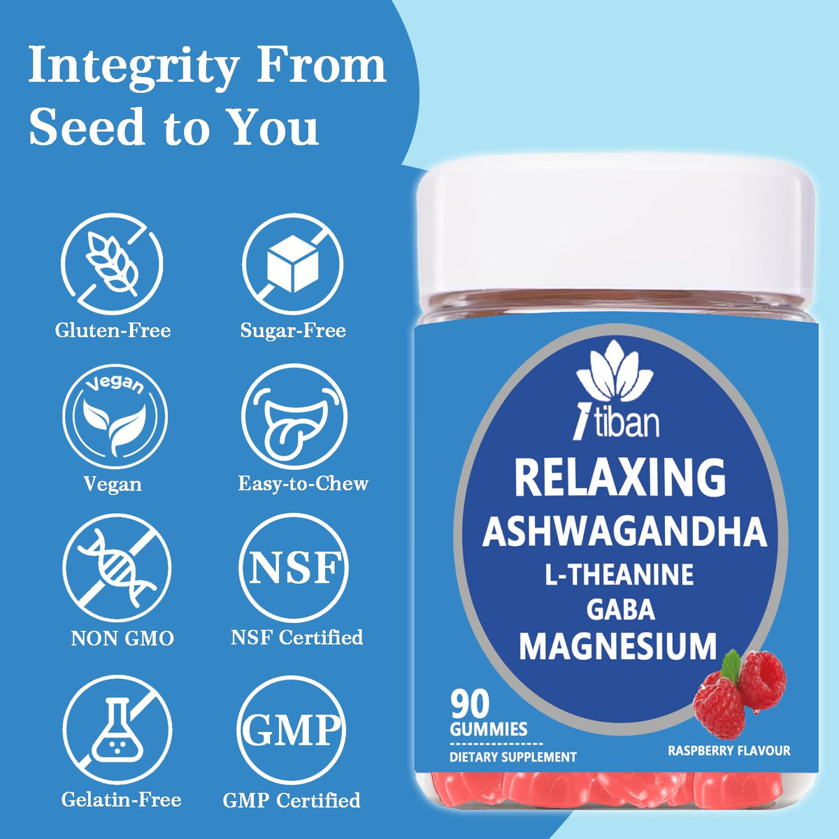 Itiban Cortisol Supplements for Women, Calm Magnesium Glycinate Gummies, Ashwagandha, L-Theanine, GABA, D3, B6, Mood Anxiety Sleep Relax, Raspberry Flavour, Vegan 90 Gummies ItibanBuy Supplements Australia