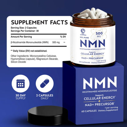 NMN Supplement 500mg | 99% Pure | NAD+ Precursor for Cellular Energy, Longevity, Repair, and Healthy Aging Support | Third-Party Tested & Non-GMO | Nicotinamide Mononucleotide | 60 NMN Capsules Nobi NutritionBuy Supplements Australia