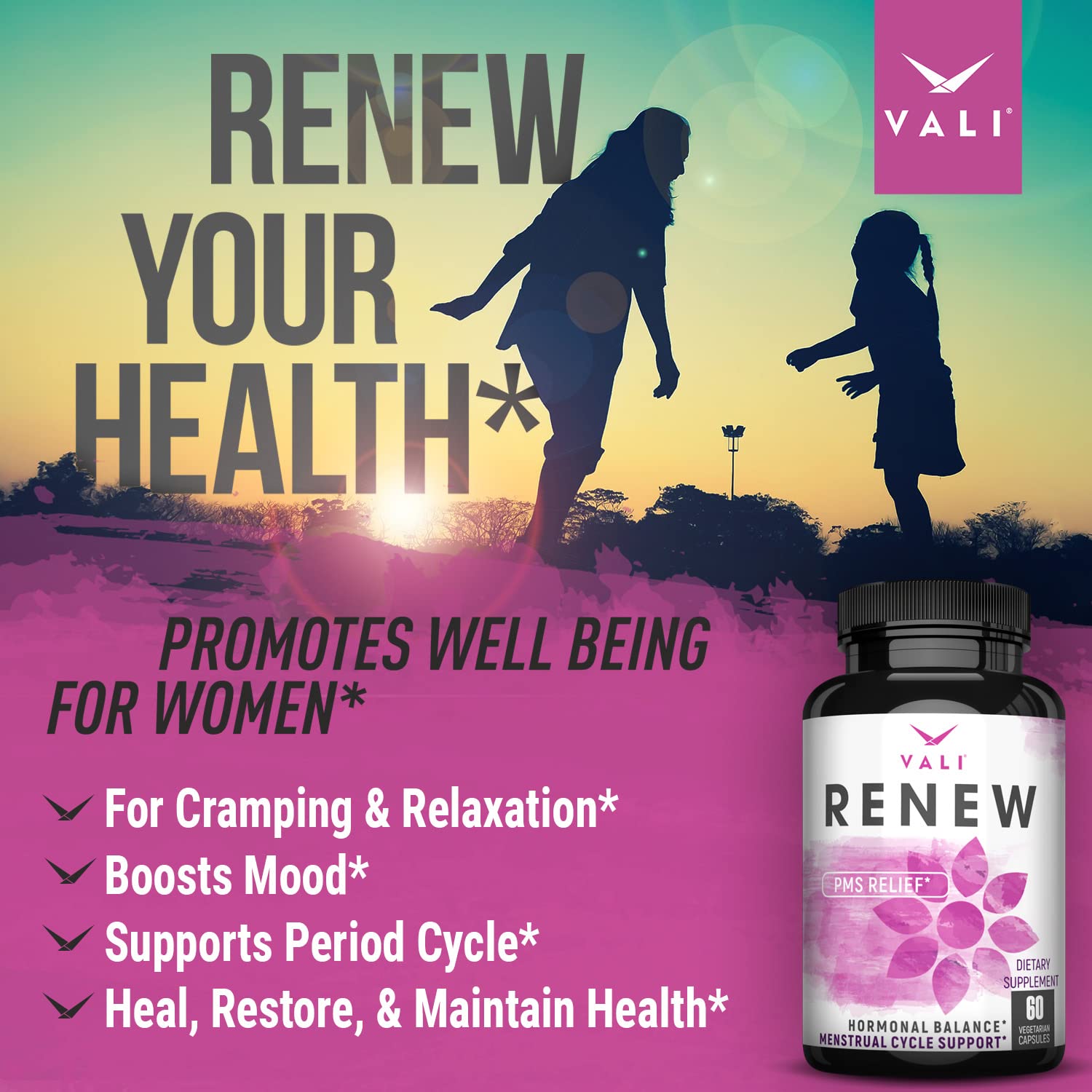 VALI Renew PMS Relief Supplement. Women’s Menstrual Cycle Support. Herbal Formula VALIBuy Supplements Australia