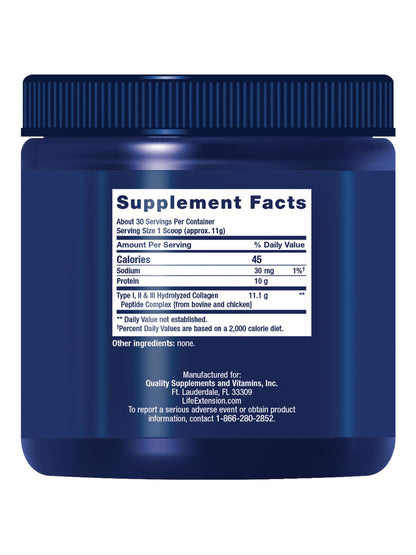 Life Extension Collagen Peptides for Skin & Joints, Collagen Types I, II & III in an Easy-Mix Powder, Gluten Free, Non-GMO, net Weight 343 Grams Life ExtensionBuy Supplements Australia