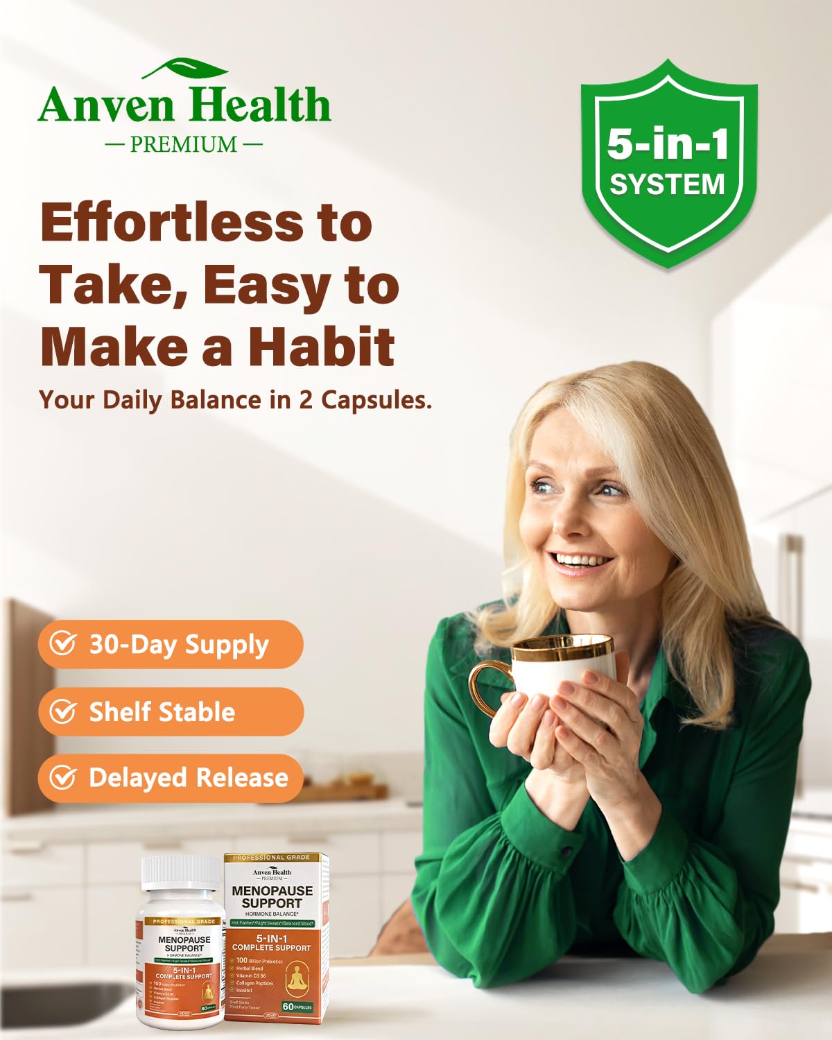 Anven Health Menopause Supplements for Women, Vitamin D3 & B6, Menopause Relief Probiotics Supports Hot Flashes, Night Sweats, Bloating & Gut Health with Black Cohosh, Herbs, Collagen | 60 Veggie Caps Anven HealthBuy Supplements Australia