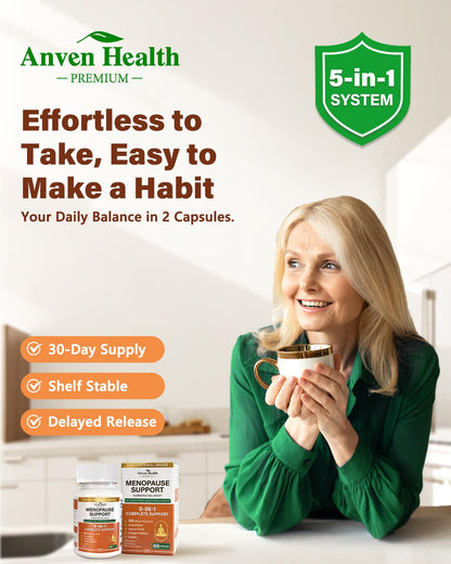 Anven Health Menopause Supplements for Women, Vitamin D3 & B6, Menopause Relief Probiotics Supports Hot Flashes, Night Sweats, Bloating & Gut Health with Black Cohosh, Herbs, Collagen | 60 Veggie Caps Anven HealthBuy Supplements Australia