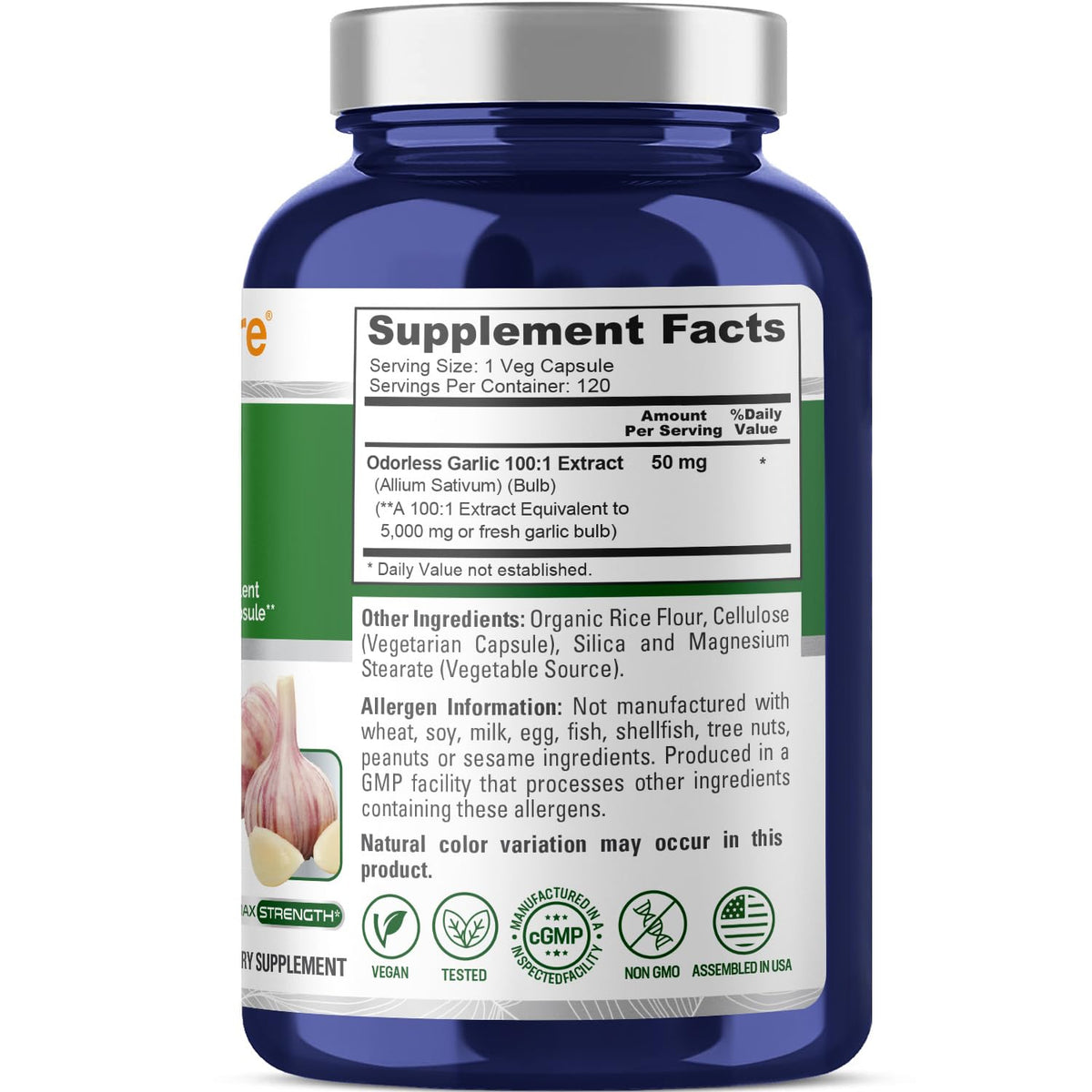 NusaPure Odorless Garlic 100:1 Extract, 50 mg Equivalent to 5000mg Capsule | 120 Veggie Caps | High Potency | Herbal Supplement | Non-GMO | Vegan NusaPureBuy Supplements Australia