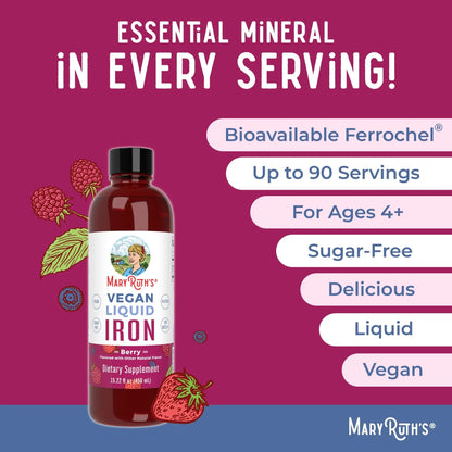 MaryRuth's MaryRuth's Liquid Morning Multivitamin +Hair Growth (Peach Mango, 15.22oz) & Iron Liquid (Berry) | Clean Label Project Verified® | MARYRUTH'SBuy Supplements Australia