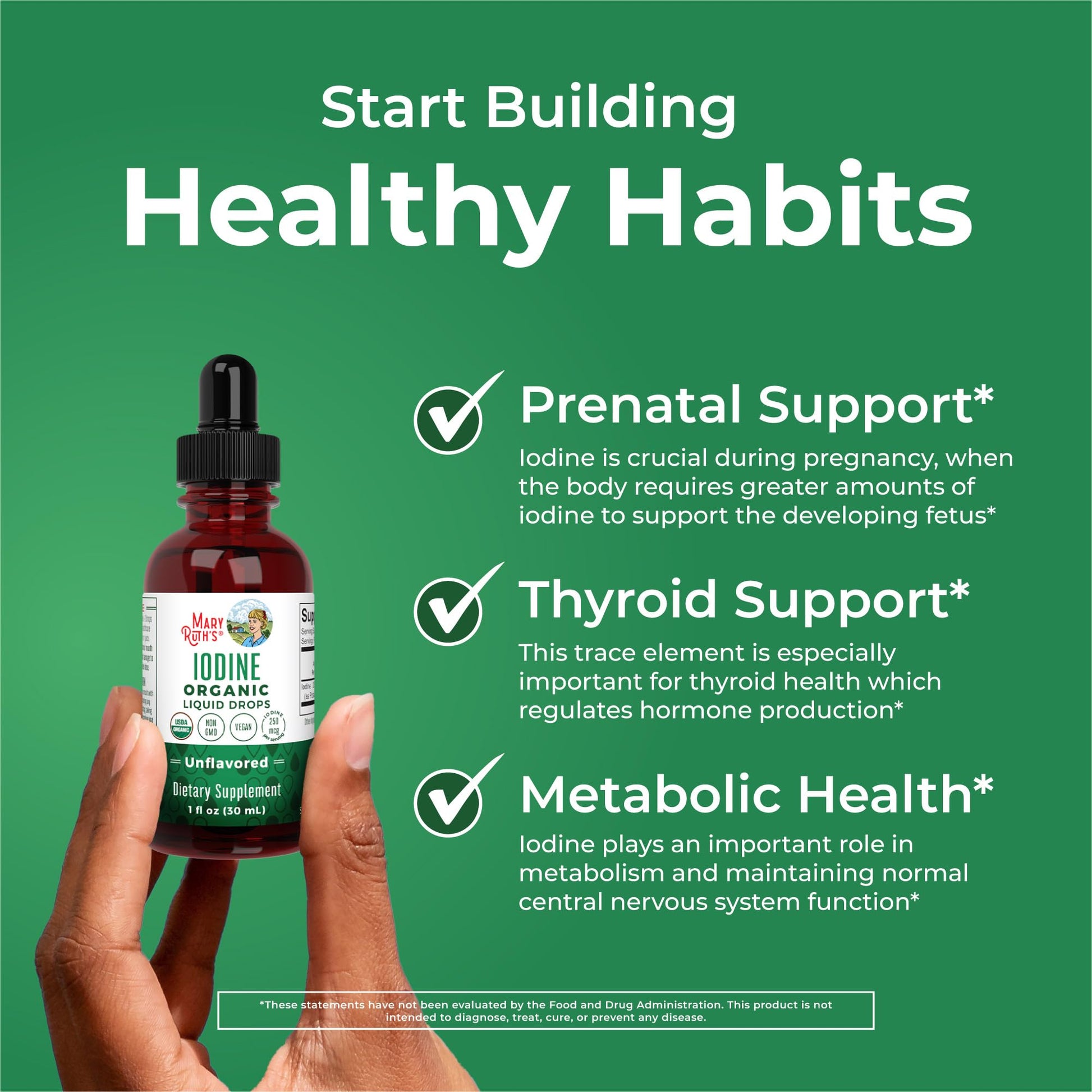 MaryRuth Organics Iodine Liquid Drops | Potassium Iodide | 1 Year Supply | 450 Servings | Thyroid Health | USDA Organic| MARYRUTH'S canada supplements