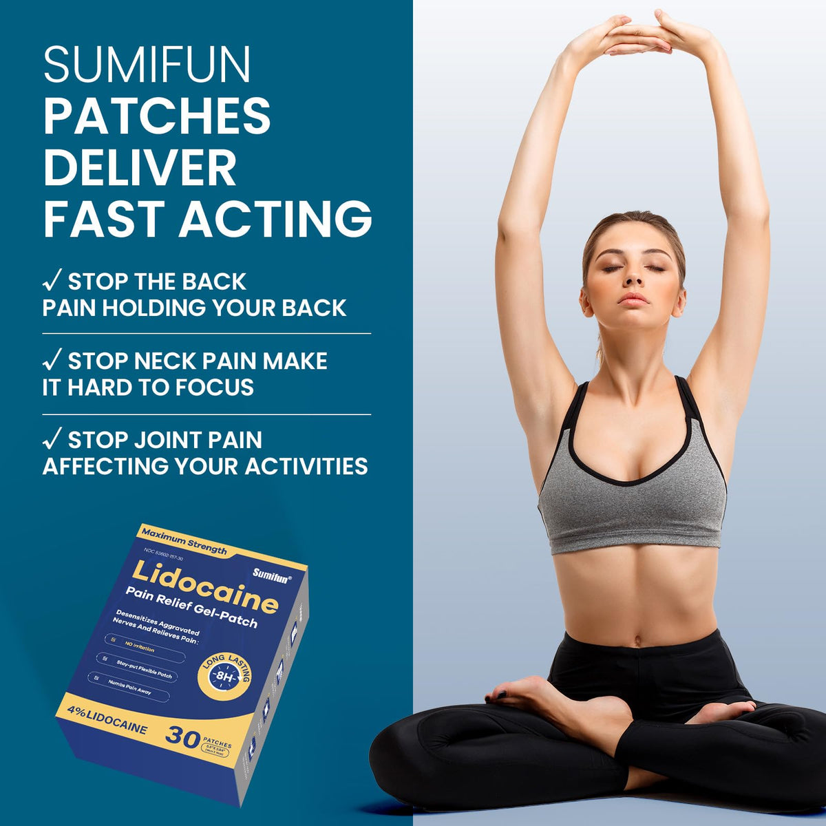 Sumifun 4% Lidocaine Pain Relief Patches 30 Count Maximum Strength Numbing Gel Patch for Back Knee Neck Joint Ache Muscle Soreness Topical Analgesic Sumifun buy supplements Au