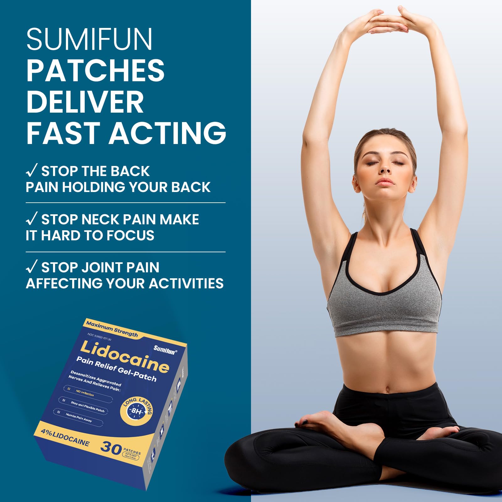 Sumifun 4% Lidocaine Pain Relief Patches 30 Count Maximum Strength Numbing Gel Patch for Back Knee Neck Joint Ache Muscle Soreness Topical Analgesic Sumifun buy supplements Au