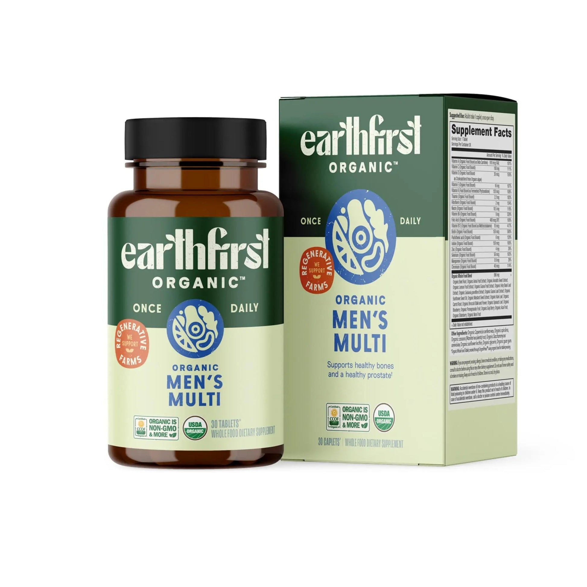 EarthFirst Organic Men’s Multi Once Daily, Whole-Food Multivitamin with 19 Vitamins & Minerals for Energy, Heart, Bone Strength EarthFirst Organic
