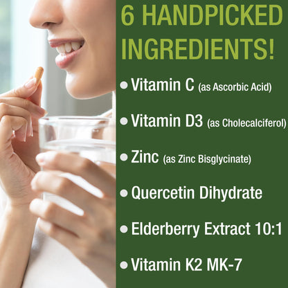 Immune Support Supplement with 6 Top Ingredients. Vitamin D3 K2 + Vitamin C + Elderberry + Zinc + Quercetin. Includes 5000 IU Vitamin D. Immunity Capsules. Supplements for Women and Men Peak PerformanceBuy Supplements Australia