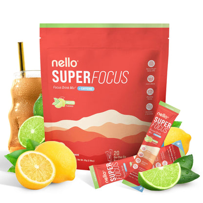 Nello Superfocus Mojito with Caffeine Nootropic Focus Drink Mix, 20 On-The-Go Packets, Alpha GPC, Lions Mane, Rhodiola, Sugar-Free NelloBuy Supplements Australia