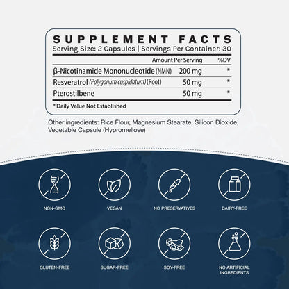 InfiniWell NMN Supplement - NAD+ Supplement Alternative with Resveratrol & Pterostilbene - Supports NAD+ Production - Anti Aging Support for Brain, Heart & Digestion (60 Capsules) InfiniWellBuy Supplements Australia