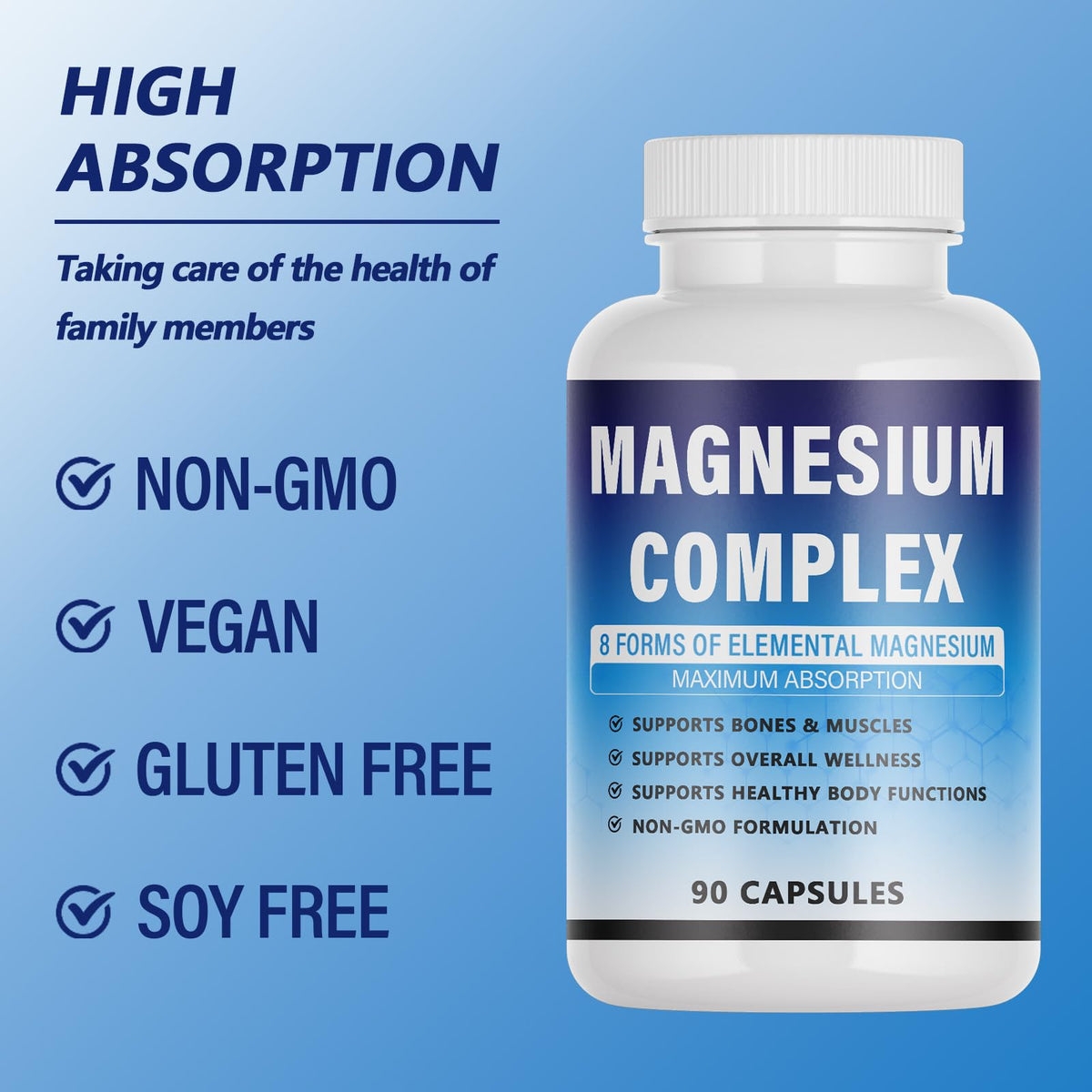 Magnesium Complex Supplement - 8 Elemental Magnesium 1000mg - Glycinate, Citrate, Malate, Taurate Chelated | Easy Absorption, Energy Support | Vegan Non-GMO, 90 Capsules (1pc) KFUKFU buy supplements Au