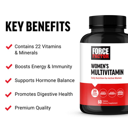 Force Factor Women’s Multivitamin, Multivitamin for Women to Support Hormone Balance, Energy, Immunity, and Gut Health, with 20 Vitamins & Minerals, Ashwagandha, Chasteberry, and More, 60 Tablets Force FactorBuy Supplements Australia