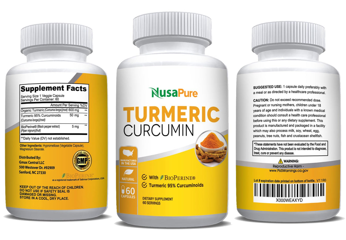 NusaPure Turmeric Curcumin 600 mg 60 Capsules Turmeric 95% Curcuminoids Dietary Supplement NusaPureBuy Supplements Australia