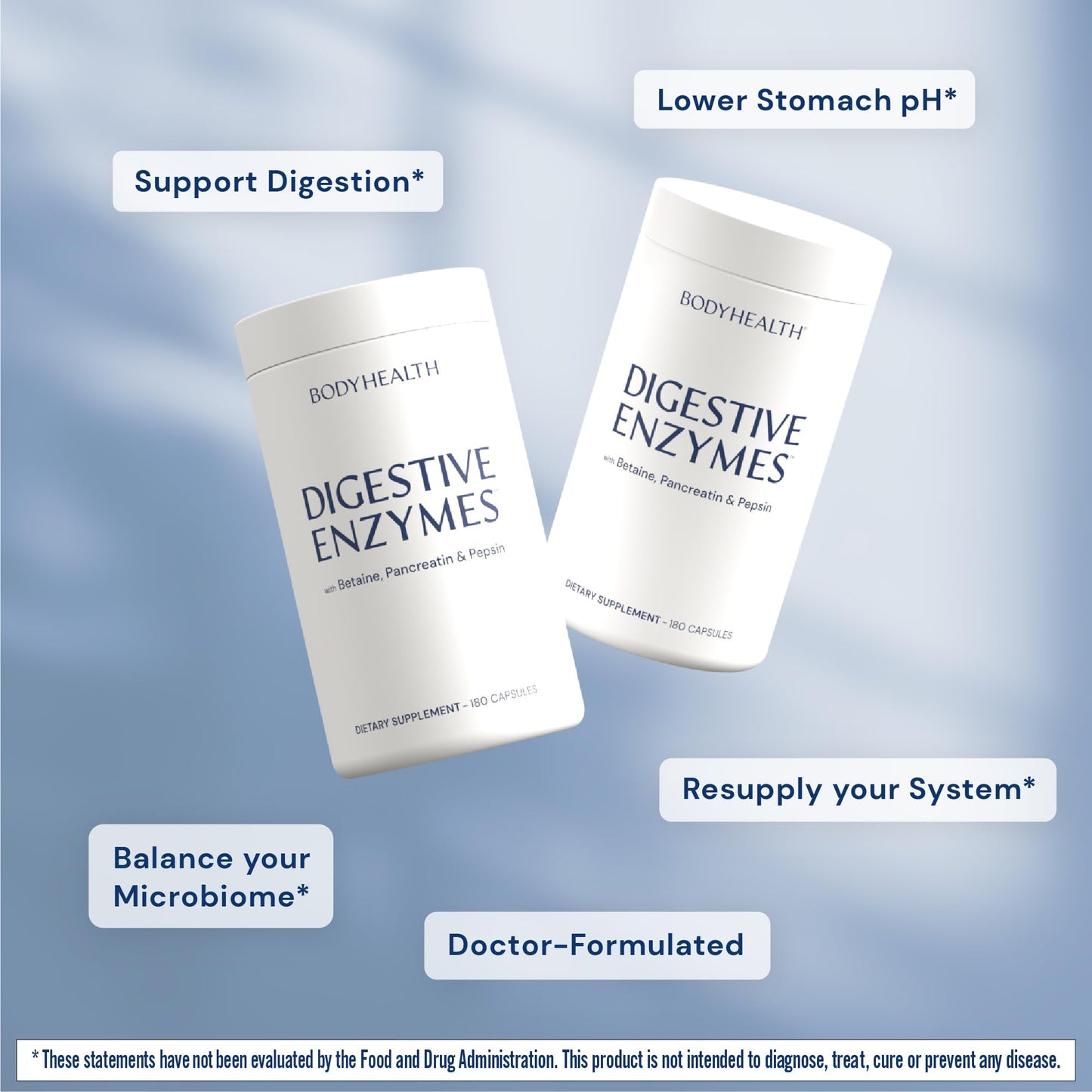 BodyHealth Digestive Enzymes Full Spectrum Digestive Support (180 caps), Betaine, Pepsin, Pancreatin BPP Loaded with Enzymes and Probiotics, Re