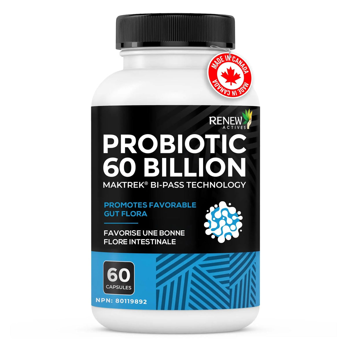 Renew Actives Probiotic Supplement for Digestive Health 60 Billion CFU per 2 Capsules - Advanced Formula with Prebiotic Benefits - Supports Gut Flora Balance & Wellness - Made in Canada - 60 Capsules Renew ActivesBuy Supplements Australia