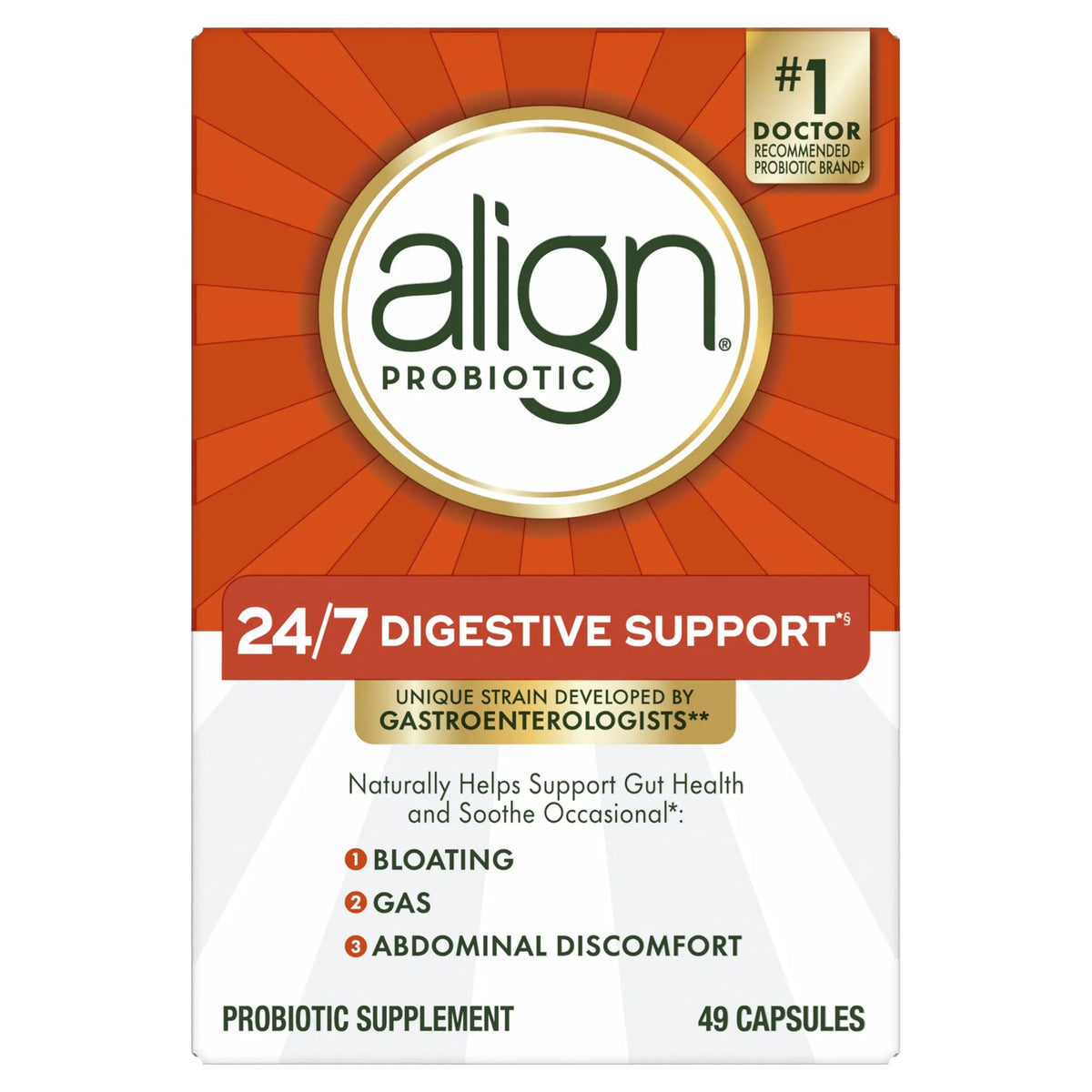 Align Probiotic, 24/7 Digestive Support*§, Probiotics for Women and Men, Probiotics for Digestive Health, Men and Womens Probiotic Capsules Help Relieve Occasional Bloating & Gas*, 49 Capsules AlignBuy Supplements Australia