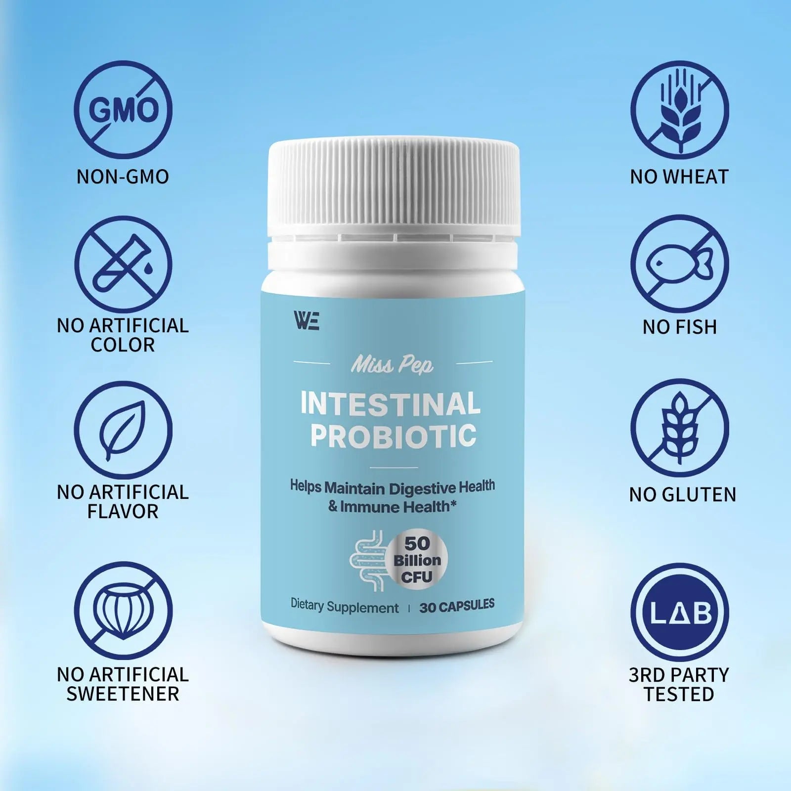 MISS PEP Probiotics 50 Billion CFU - 8 Unique Strains + 3 Prebiotics - Immune, Digestive & Gut Health - Supports Occasional Constipation, Diarrhea, Gas & Bloating - Probiotics for Women & Men - 30ct MISS PEPBuy Supplements Australia