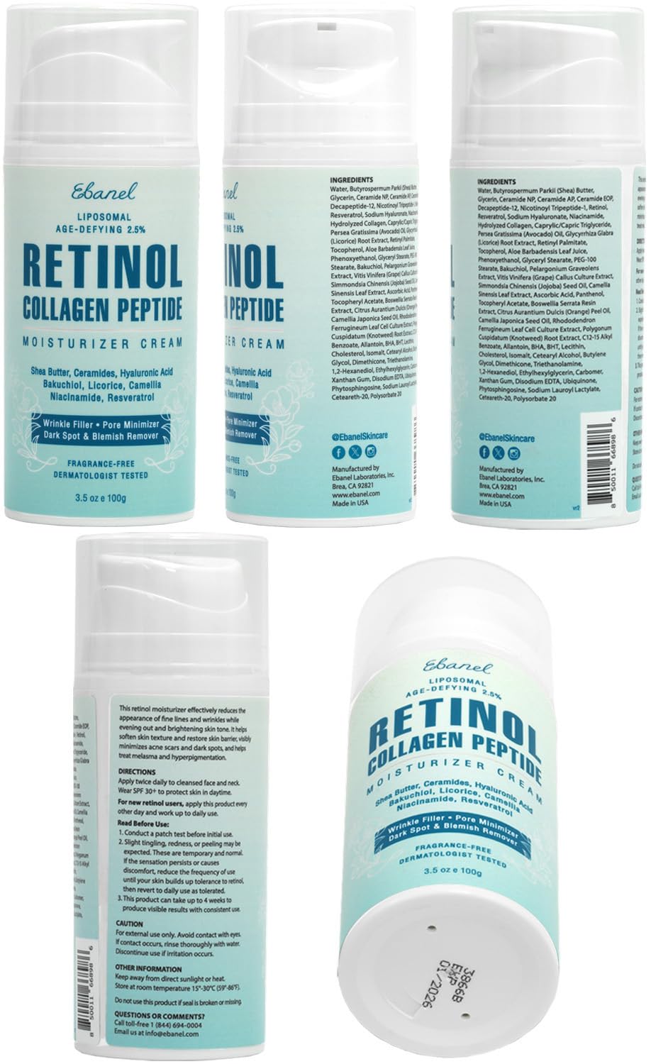 Ebanel Retinol Cream for Face 3.5 oz, Moisturizer with Collagen, Peptides, Ceramides, Hyaluronic Acid, Vitamin C & B5, Firming Anti Aging Face Cream for Wrinkles, Fine Lines, Dark Spots, Day & Night Ebanel buy supplements Au