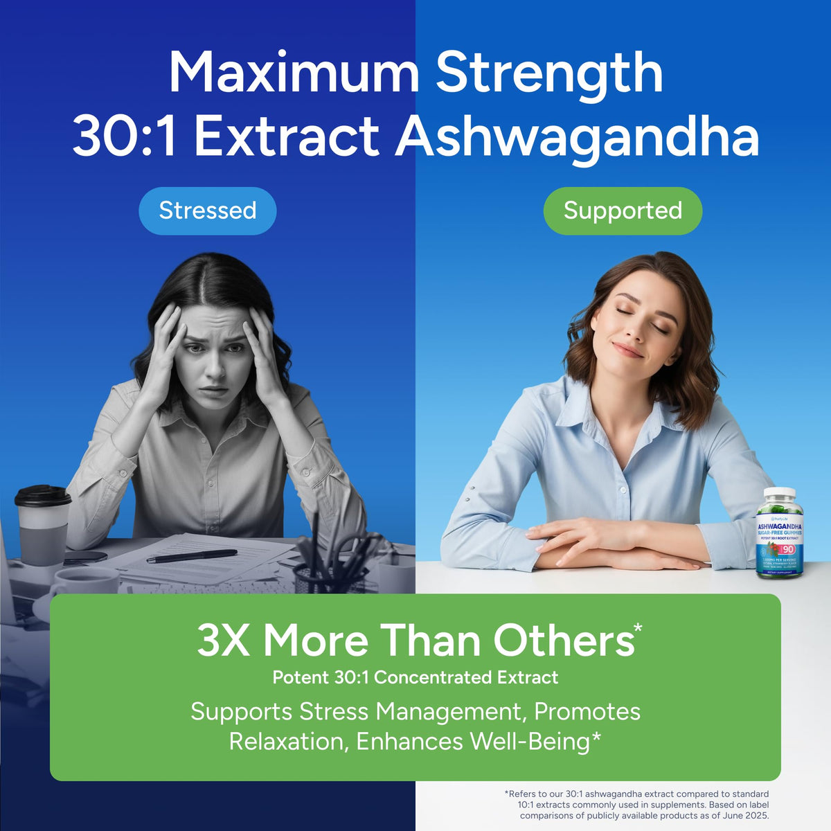 Sugar-Free Ashwagandha Gummies for Stress, Sleep & Mood Support - High-Potency 30:1 Ashwagandha Supplement Extract - Vegan Adaptogen Supplement for Women & Men, Natural Flavor, Plant-Based, 90 Gummies Purify LifeBuy Supplements Australia