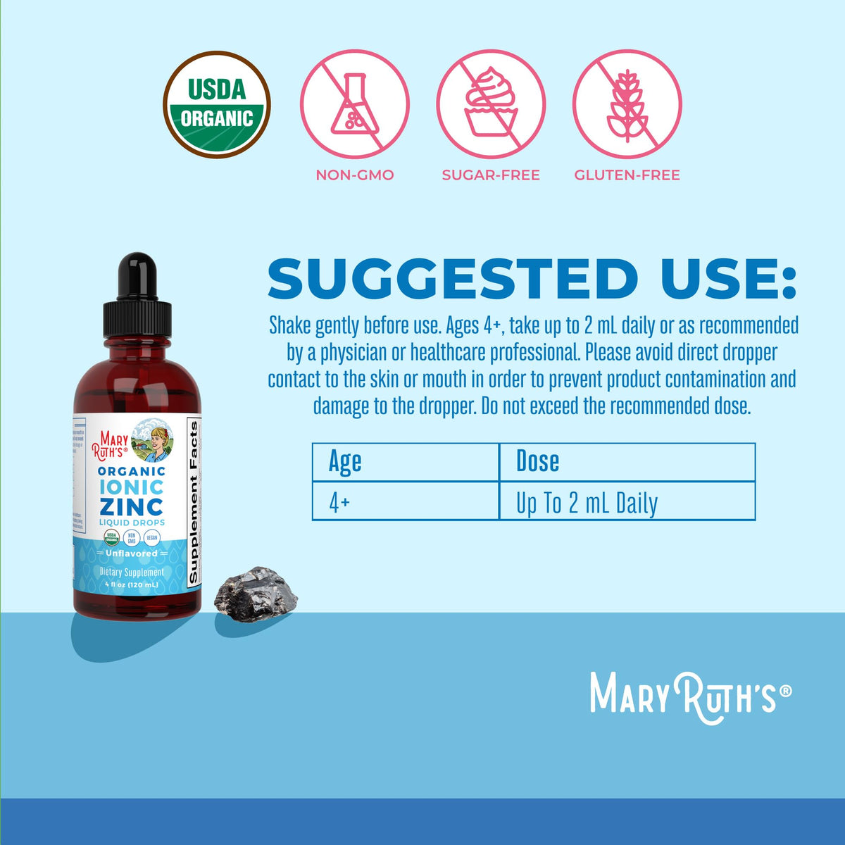 MaryRuth Organics Zinc Supplement for Immune Support, Immune Support Supplement for Kids, Ages 4-13, Zinc Sulfate, Vegan, USDA Organic, Glycerin Based, 2 Fl Oz MARYRUTH'SBuy Supplements Australia