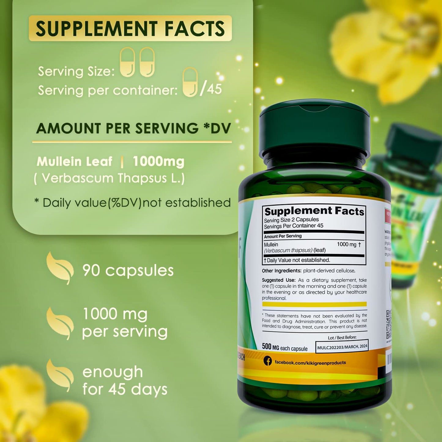 KIKI Green Mullein Leaf Extract Capsules - Herbal Respiratory Supplement - for Lung Cleans KIKI GreenBuy Supplements Australia
