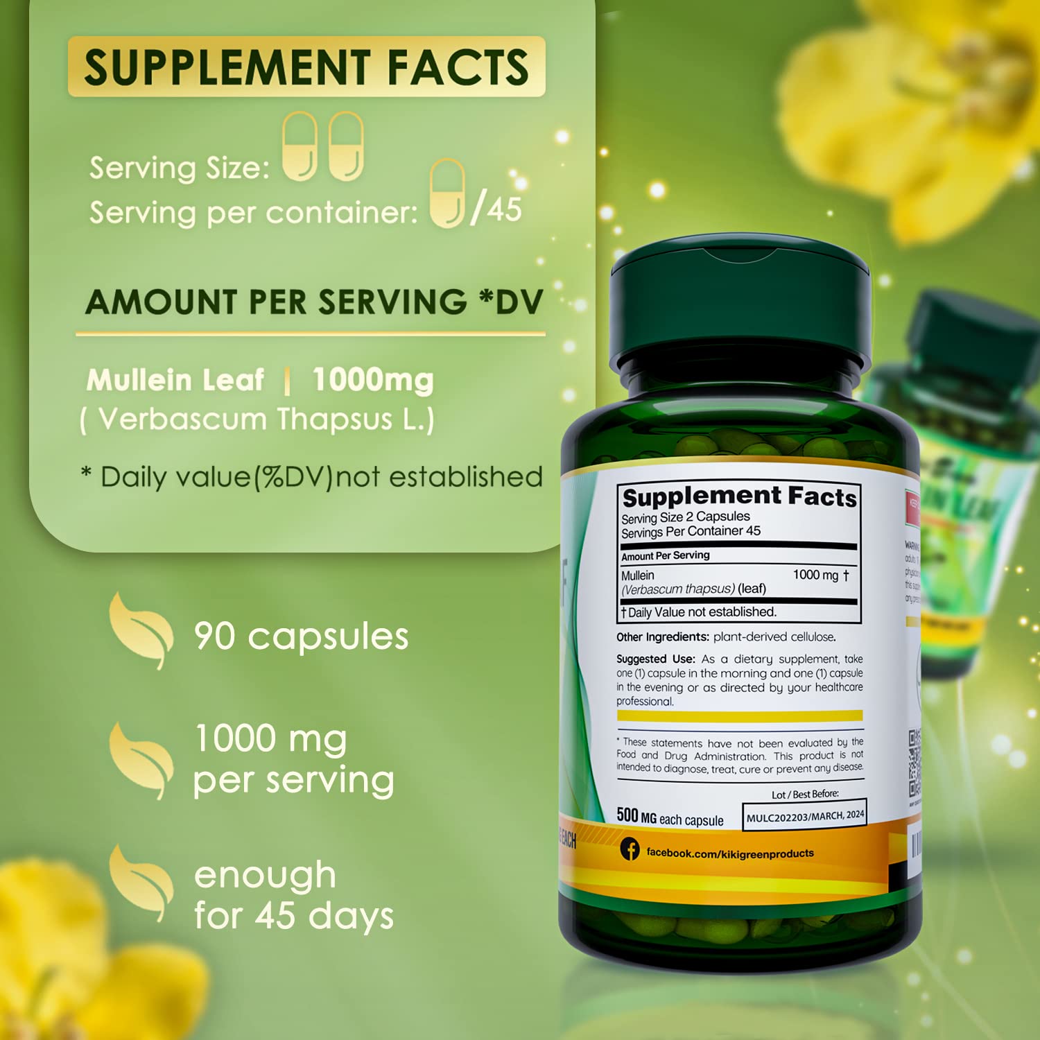 KIKI Green Mullein Leaf Extract Capsules - Herbal Respiratory Supplement - for Lung Cleans KIKI GreenBuy Supplements Australia