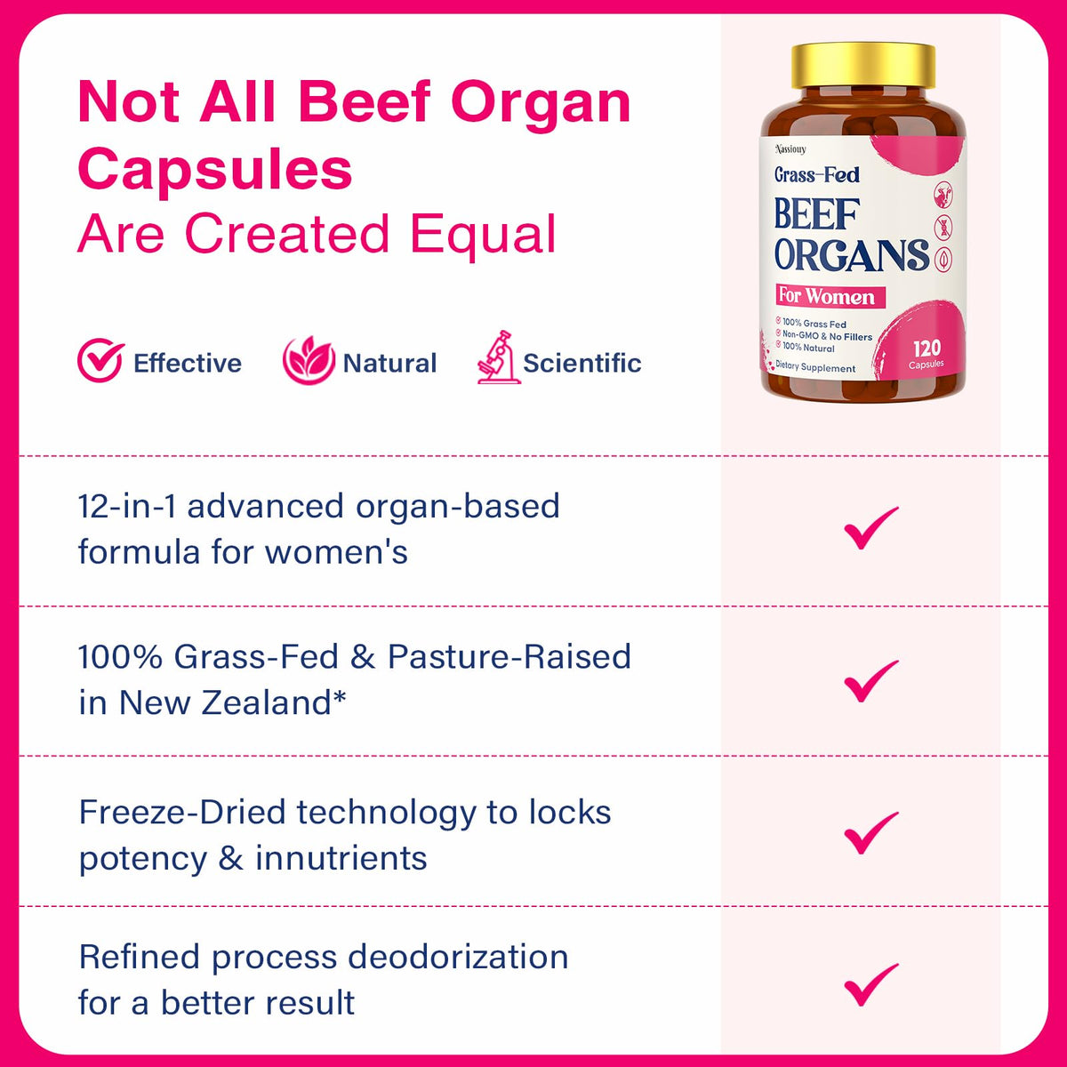 12-In-1 Beef Organ Supplement for Women - Beef Liver, Uterus, Kidney, Heart, Pancreas, 5 Vitamins & 2 Herbs, Hormone Balance, Menstruation, Energy, Immune - 100% Grass Fed, Pasture Raise - 120 Caps NassiouyBuy Supplements Australia