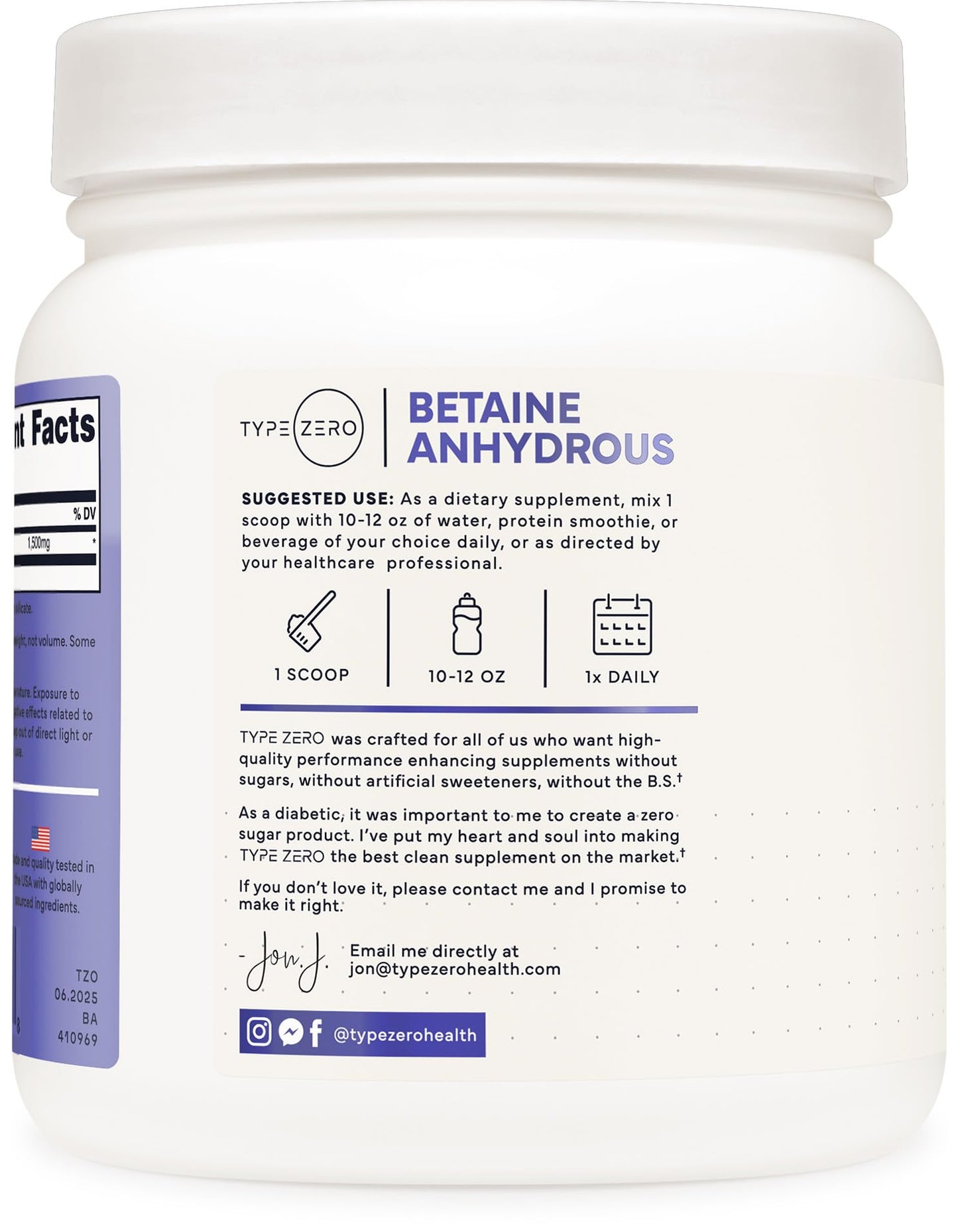 Type Zero Betaine Anhydrous Powder (1 LB) Unflavored - Clean Betaine Anhydrous Supplement, TMG, Trimethylglycine, 1,500mg Per Serving, Keto, GMO-Free Type ZeroBuy Supplements Australia