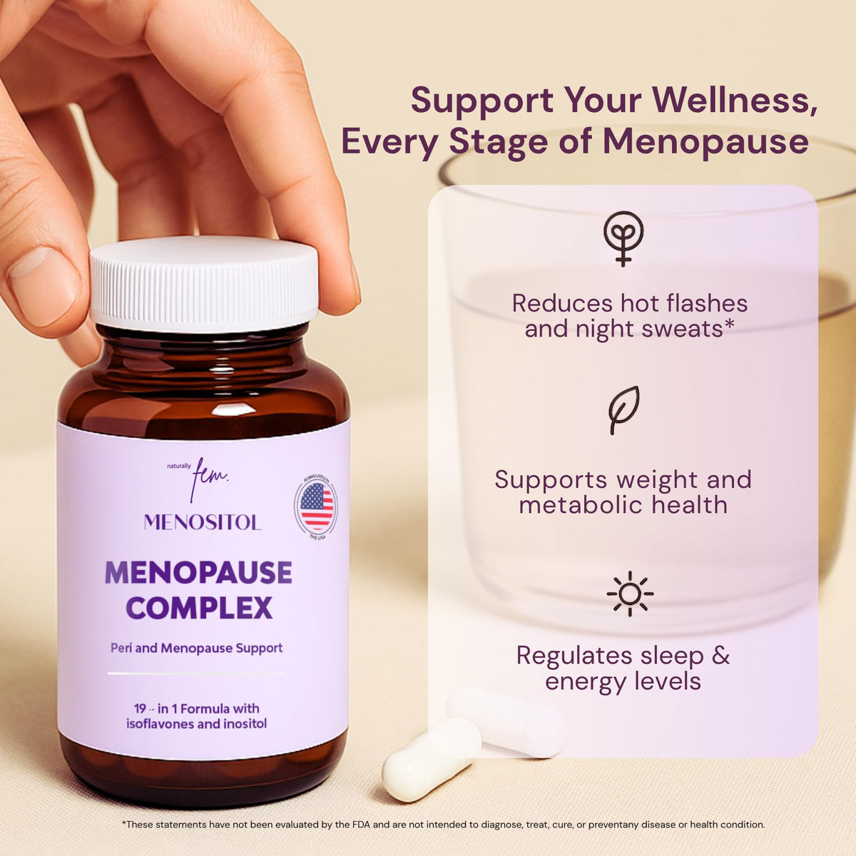 Inositol FEM Menositol 19-in-1 60Caps, Perimenopause & Menopause Supplements for Women Weight Loss with Myo-Inositol, D-chiro and Isoflavones, Control Metabolic Health, 100% Natural, Hormone, SoyFree QSTABuy Supplements Australia