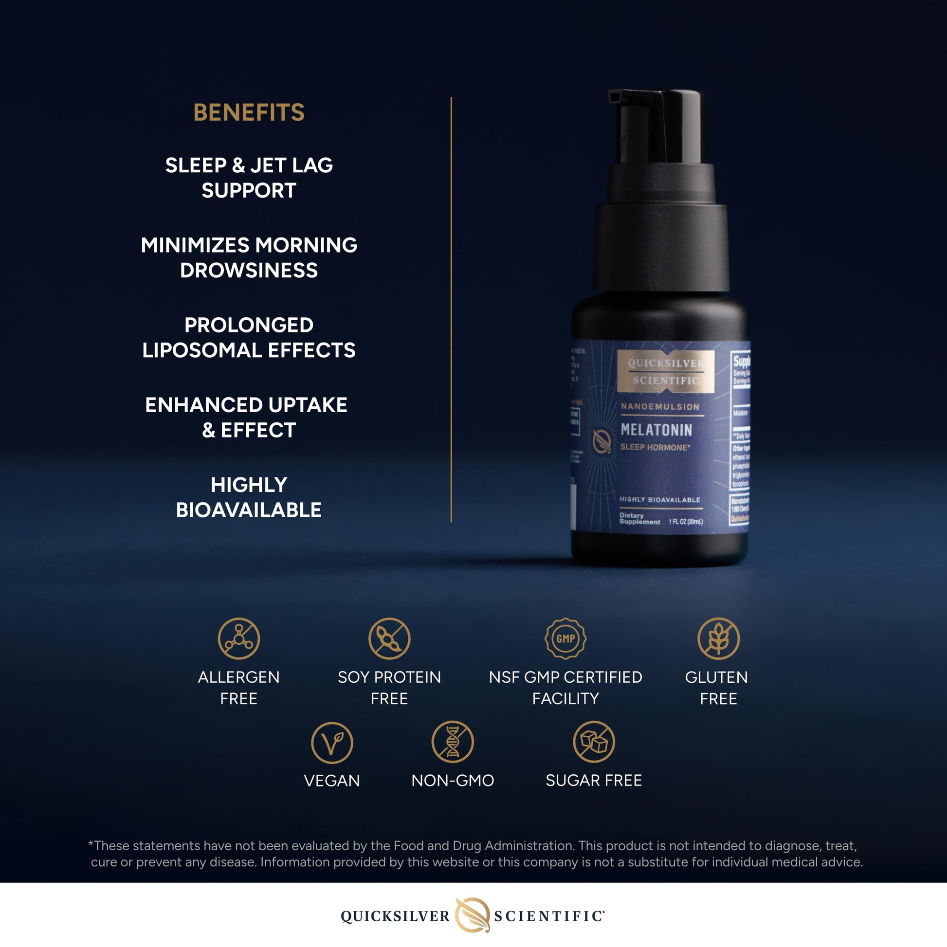 Quicksilver Scientific Liposomal Melatonin - Bedtime, Jet Lag & Immune Support Liquid for Adults - Efficient, Superior Absorption 1mg to Minimize Morning Drowsiness (30 ml) Quicksilver ScientificBuy Supplements Australia