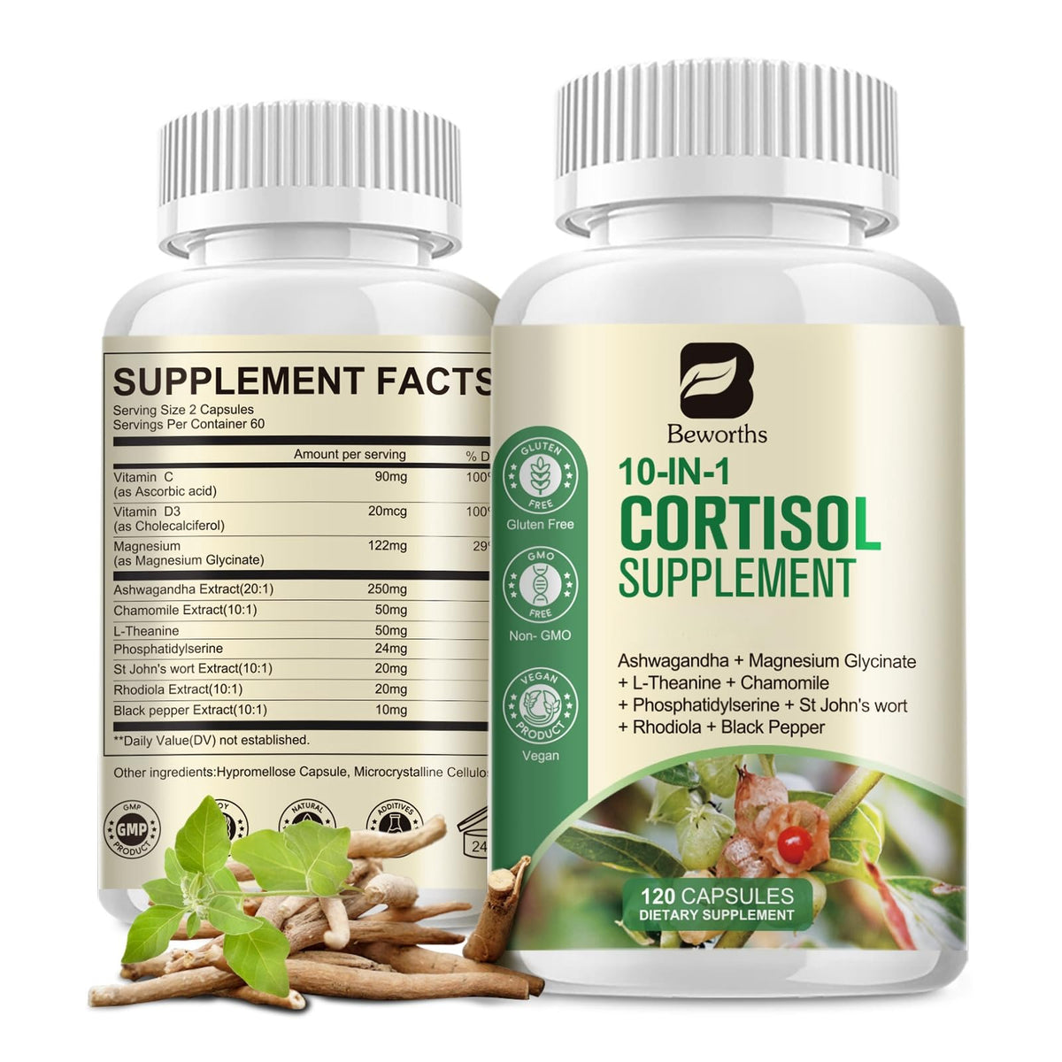 B BEWORTHS Cortisol Supplements for Women Men, 10-in-1 Cortisol Detox with Ashwagandha, Magnesium, L-Theanine, Balanced Cortisol Levels, Night & Calm Support, 120 Vegan Capsules B BEWORTHSBuy Supplements Australia