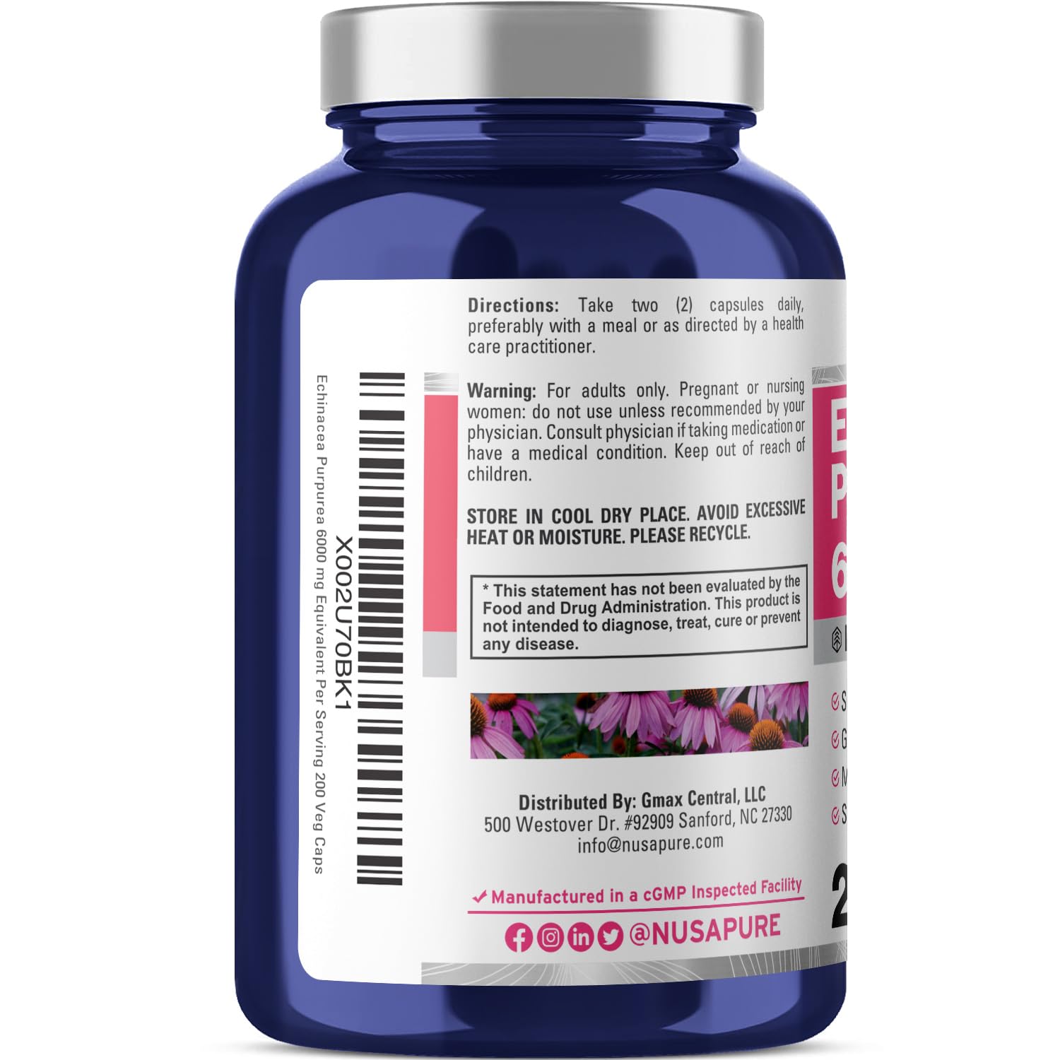 NusaPure Echinacea 20:1 Extract, 300 mg Equivalent to 6,000mg 200 Veggie Caps, Vegan, Non-GMO, Gluten Free Supplement NusaPureBuy Supplements Australia